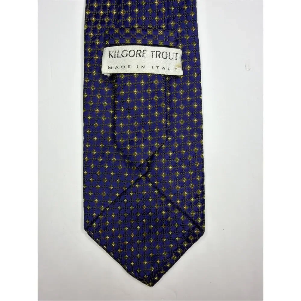 Kilgore Trout Italy Men's Tie Blue Gold Floral Silk Vintage Necktie
